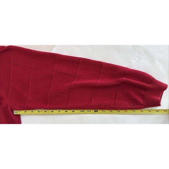Vintage Izod Windowpane Sweater Red Pullover Cotton Grandpa Pullover Mens Sz 2XL - Picture 7 of 9